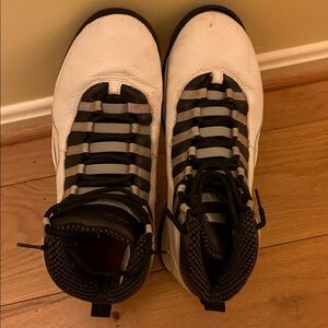 Jordan 10 Steel Retro Athletic Shoes White and Black